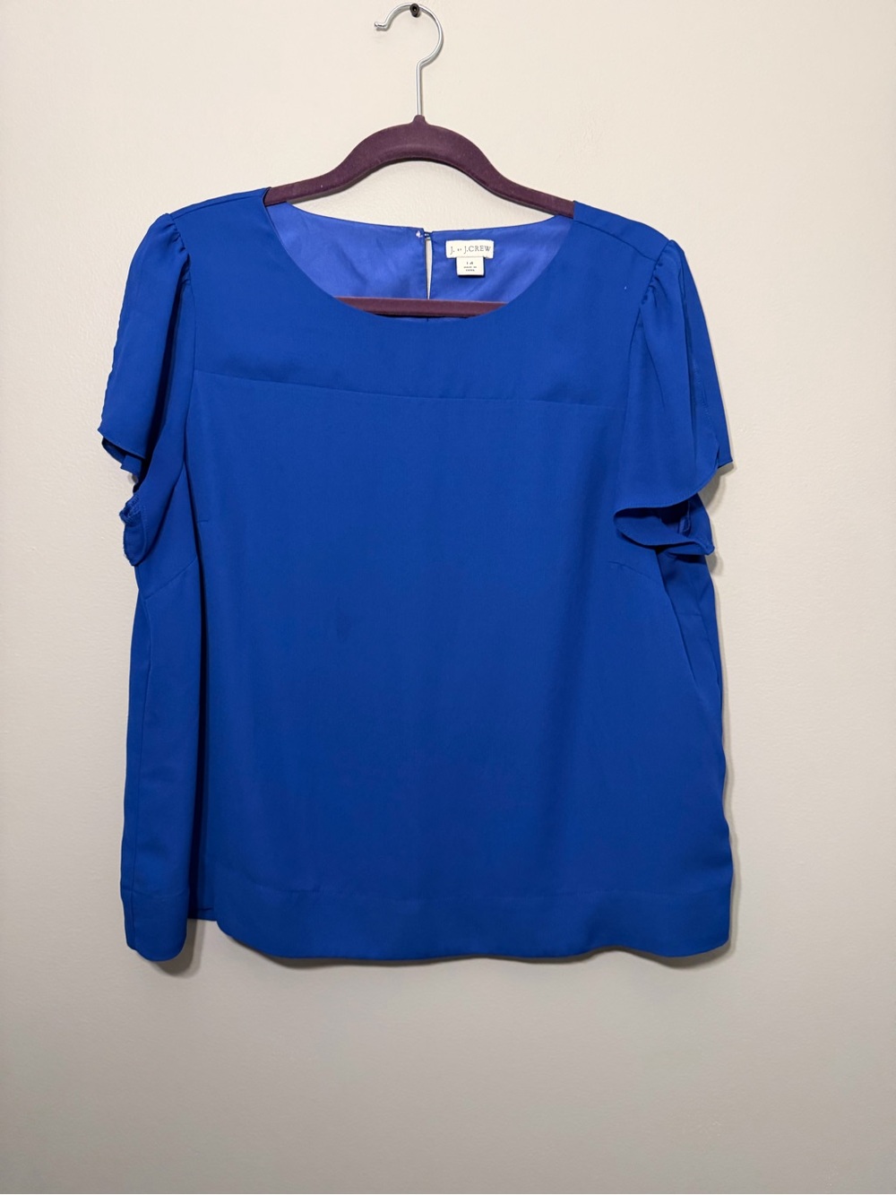 J. Crew Royal Blue Short Flutter Sleeve Top